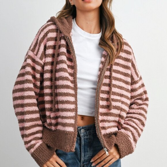 Jayden Striped Zip-Up Hooded Cardigan | Women's Fall & Winter Jacket | Striped - Picture 5 of 13